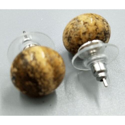 Free Shipping Women Fashion Jewelry 12mm Picture Jaspe Round Beads Stud Earrings C5213