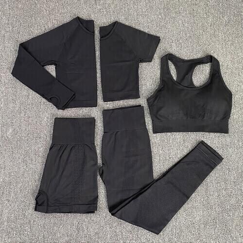 2/3/5pcs 2020 Women Seamless Yoga Set Workout Fitness Sports Suits Long Sleeve Crop Top High Waist Leggings Women Sport Suit