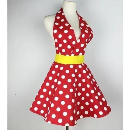 1pcs Sexy Retro red Polka Dot Bib 100% Cotton Kitchen Full Apron Dress For Wom n Waitress Gift