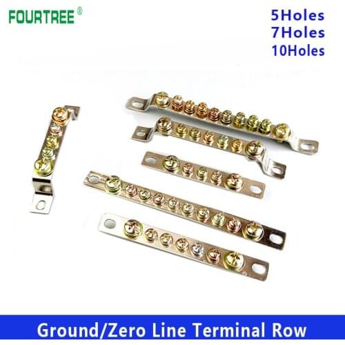 1PCS Ground Terminal Block Zero Line Terminal Row 5 7 10 Holes 1.5*15 Distribution Box Cable Lug Bridge Design Splice Copper Bar
