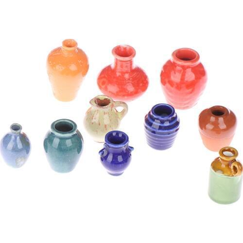 10 styles Dollhouse Miniatures 1:12 Mini Ceramic Pot DIY Handmade Doll House Kitchen Ceramic Ornament Decora vase