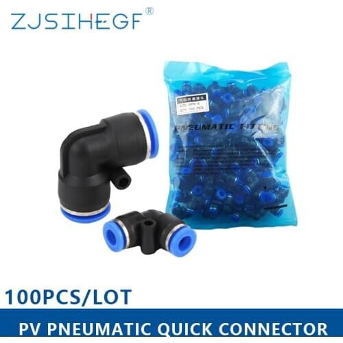 100pcs/Pack Pneumatic Fittings PV series 4 6 8 10 12MM OD L Type Flow Speed Tube Plastic Quick Air Connectors