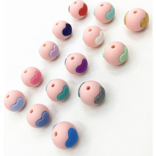 15mm Silicone Heart Shape Beads Baby Chewing shower , Round heart Silicone Teething Beads DIY Baby Free BPA free Non-toxic beads