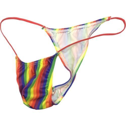 2018 Retail gay Mens Underwear G Sexy String Pouch men Thong Pirnted Mini Pouch Rainbow Striped Print Swimsuit Fabric