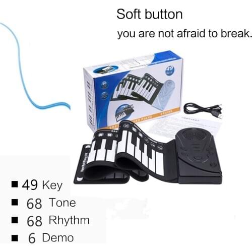 49 Keys Roll Up Piano Keyboard Portable Electric Hand Roll with Environmental Silicone Piano Keyboard Built-in Amplifying Speake