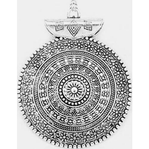 5pcs Charms Round Embossed Flower Lucky Beads Metal Pendant For Diy Necklace Statement Making Material 40x53mm