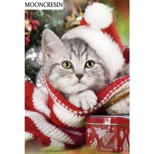5D Diamond Painting Christmas Cat Full Square Resin Needlework Cross Stitch Diy Diamond Embroidery Kits Mosaic Decorations Home