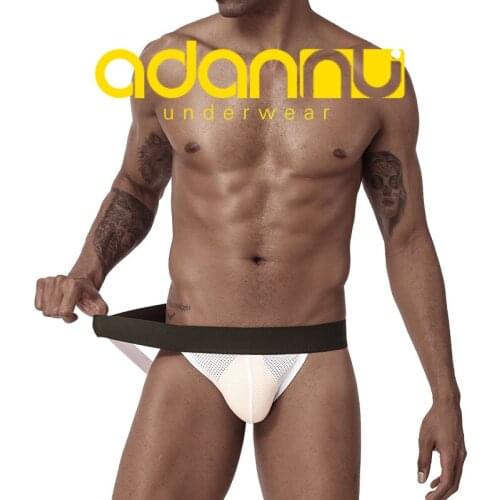 Adannu new mens underwear sexy breathable nylon breathable solid color low waist thong mens underwear