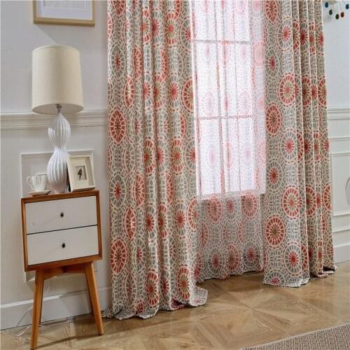 American Red Circle Curtains for Living Room Bedroom Vintage Linen Printed Curtain Drapes Panels Window Treatments Home Decor