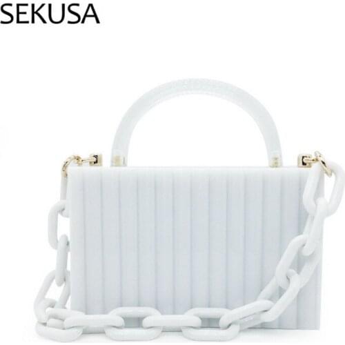 White Color Acrylic Party Handbags Shoulder Chain Handbags With Chain Wedding Bridal Purse Holder