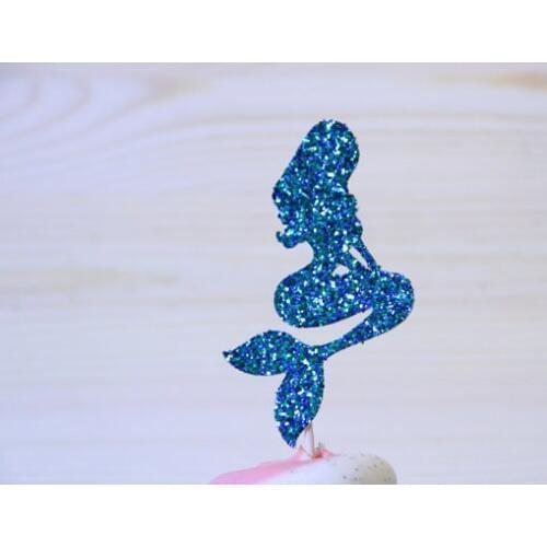 Glittery blue Mermaid Cupcake Toppers Under the Sea wedding party/Bridal shower/Baby Shower/Birthday food picks