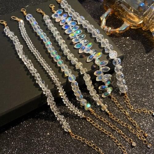 Bohemian Colorful Transparent Crystal Chain Bracelet Set For Women Geometry Heart Crystal Charm Bangle Boho DIY Jewelry Making