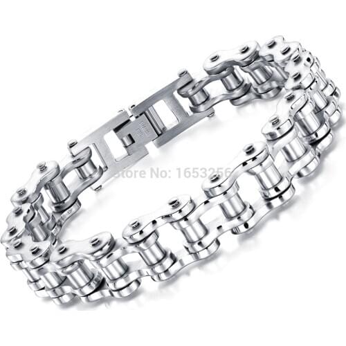High Quality 316L Stainless Steel Motorcycle design Bicycle Chain Bracelet Bangle Women Men Casual/ sporty Jewelry 13mm 8.5