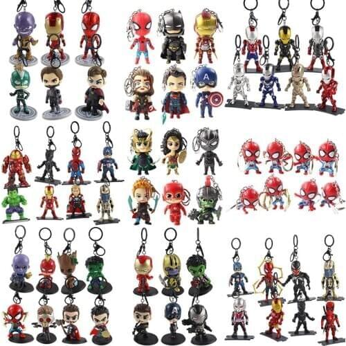 Avengers Superhero Keychains Loki Captain America Black Panther Thor Spiderman Hulk Pendants PVC Q Version Figure Toys