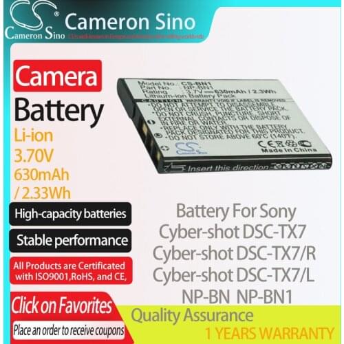 CameronSino Battery for Sony Cyber-shot DSC-TX7 DSC-TX7/R DSC-TX7/L DSC-W310 DSC-W310/B fits Sony NP-BN Digital camera Batteries