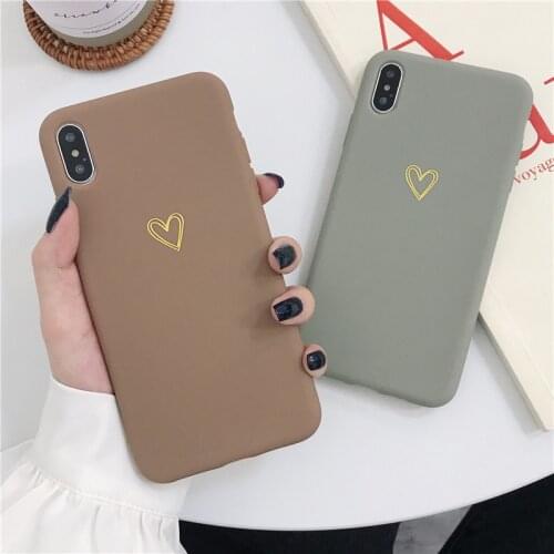 Gold Love Heart Pattern Case For iPhone 11 Pro Max 12 Mini 6 6s 7 8 Plus X XR XS MAX 5 5S SE 2020 Candy Color Simple Soft Cover