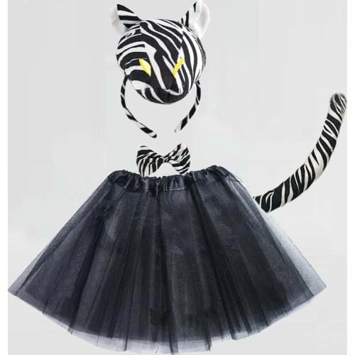 Children Kids Animal Zebra Headband Tail Tie Cosplay Costume Skirt Birthday Party Fancy Dress Christmas Xmas Halloween