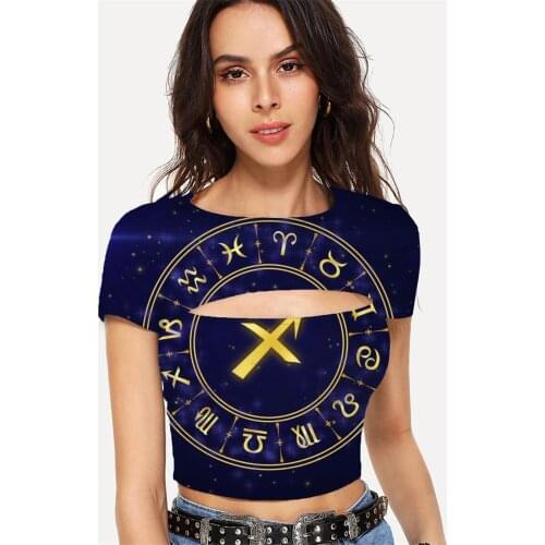 Somepet Sagittarius T shirt Women Galaxy Navel Bare Character Tshirts Casual Harajuku T-shirts 3d Short Sleeve Sexy Fashion