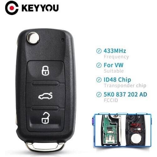 KEYYOU 5x For VW Volkswagen GOLF PASSAT Tiguan Polo Jetta Beetle Hella 5K0837202AD Remote Key 434MHz ID48 Chip 3 Buttons Car Key