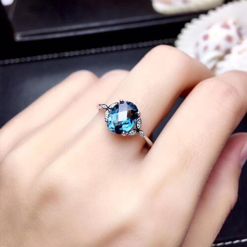 Natural London blue topaz gem Ring Natural gemstone Ring S925 silver trendy Sun flower Clover womens girl party gift Jewelry