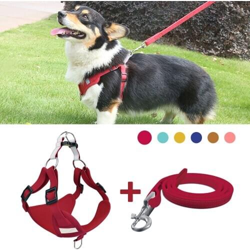 Pet Dog Reflective Harness Vest comfortable breathable Suede Harness And Leash Set For Small Medium Dogs Puppy French Bulldog