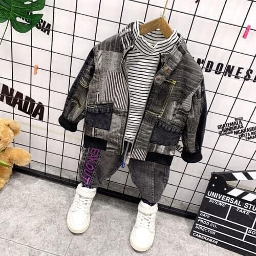 Children Clothing Autumn Winter Kids boys Clothes PU Leather coat+T-shirt+jeans 3pcs Outfit Suit Toddler Boys Clothes Sets