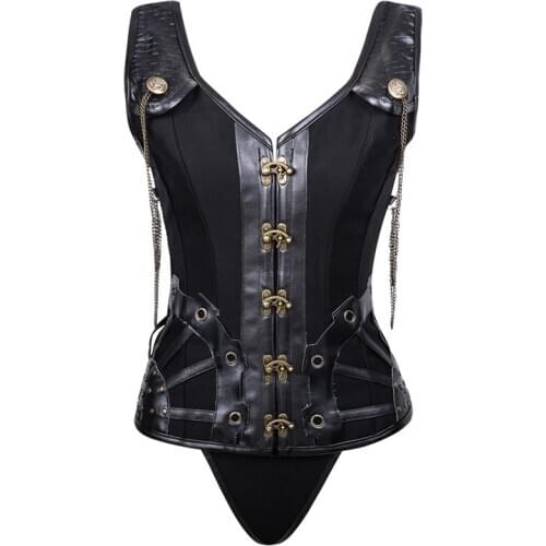 Steampunk Corset Gothic Leather Corset Corsages Sexy Shoulder Belt Corselet Corsets Steel Straitjacket Bodice Waste Trainer