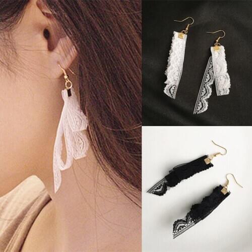 Fashion Harajuku Cute Sweet Multilayer Ribbon Earrings Hollow Flower Lace Earrings For Women Charm Jewelry Bijoux Brincos Gifts