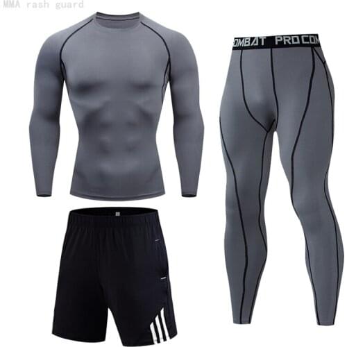 Men Compression set Long Sleeve T-shirt Mens Tight Pants Fitness Bodybuilding Clothes Skull Top Sport Suit Men