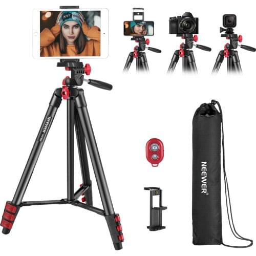 Neewer Phone Tripod Tablet Tripod Stand, Travel Tripod Stand with Remote,Universal 2-in-1 Phone/Tablet Holder and 3-Way Pan Head