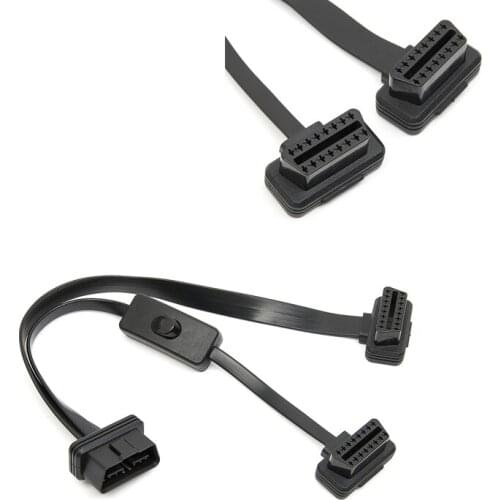 New OBD2 Y Splitter with Switch 2 in 1 Extension Cable Ultra-thin Elbow Noodles Cable Diagnostic Connector Cable Car