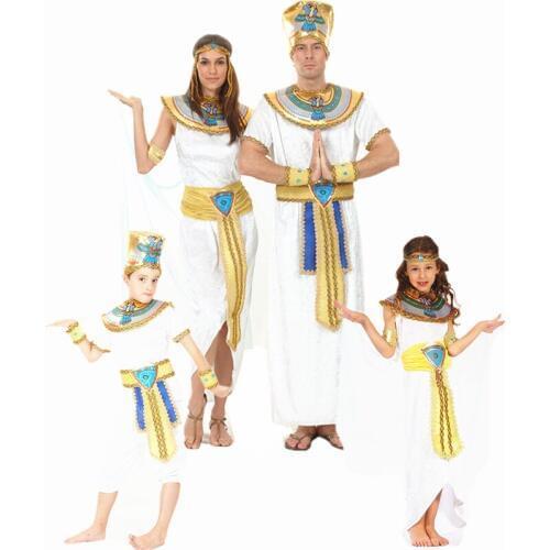 Halloween party clothes white adult children Egyptian Cleopatra Queen Egypt rome Nile prince princess king clothing costume set