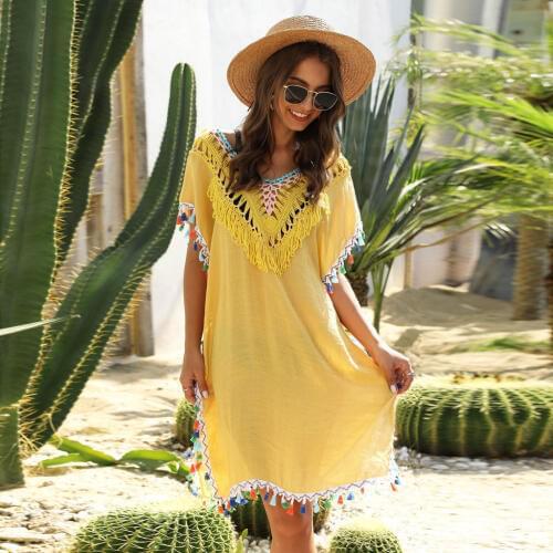 Pareo Beach Cover Up Boho Backless Bikini 2020 Swimsuit Cover Up Plage Beach Wear Tassel Swimwear Bathing Suit Cover Up Tunic