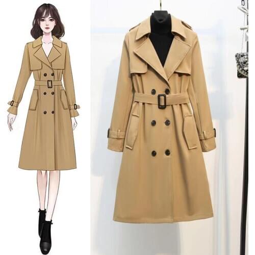 HOT Spring Autumn British style Windbreaker Women Medium length Korean version loose Hong Kong Style coat Sagging sensation Coat