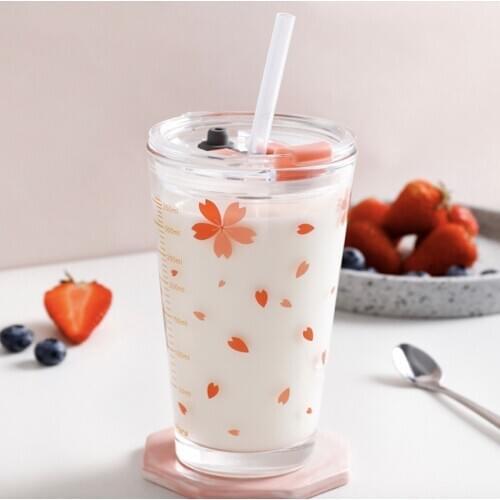 Portable Lovely Cartoon Scale School Creative Glass Water Bottle With Straw Spoon Yogurt Mug Best Cup Kid Gift For Women Lovers