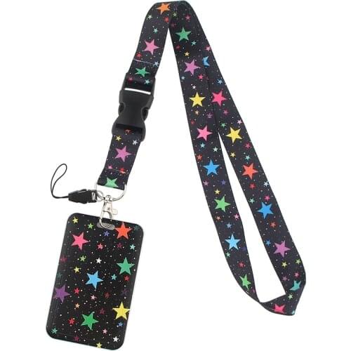 CB0197 Colorful Star Lanyards For key ID Card Gym Cell Phone Straps USB Badge Holder DIY Hanging Rope Lariat Lanyard Gift