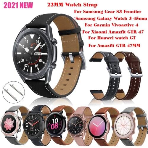 22MM Watch Strap For Samsung Galaxys3 Frontier Watch 3 45/46 Correa Smart Wrist Huaweigt Gt2 Bracelets Leather Watchband Replace