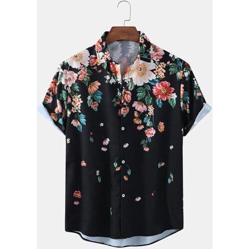 Mens Printed Shirt Summer Large Size Loose Lapel Short Sleeve Shirt Mens Casual Black Thin Vacation Printed Shirt Mens Shirt