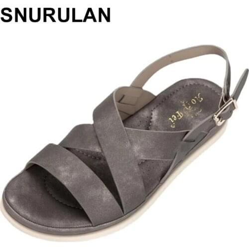 SNURULAN Women Summer Sandals Simple Buckle Rome Sandals Casual Comfortable Female Beach Shoes Plus Size Sandalias de mujer
