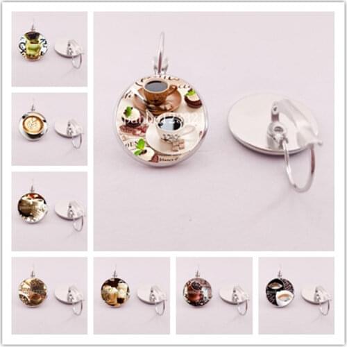 1 piece of 5D heart-shaped coffee picture pendant earrings Now DIY convex glass fashion jewelry accessories are sent in pairs