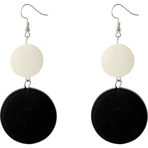 Trendy Black White Round Drop Dangle Earring For Women Wooden Geometric Pendant Earrings Party Jewelry Pendientes