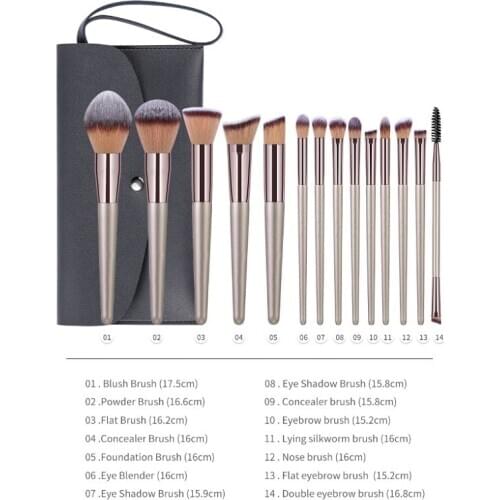Champagne Makeup Brushes with Bag Eyeshadow Blending Eyeliner Eyelash Brushes Extension Maquiagem Makeup Blush Highlighter Tools