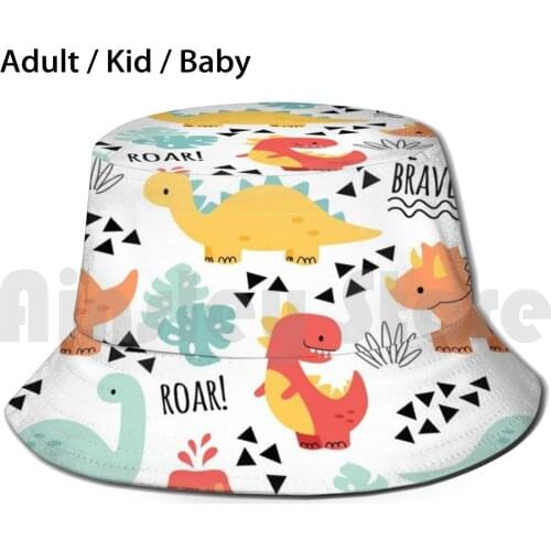 Cute Dinosaur Design Sun Hat Foldable UV Protection Tags Blue Dinosaur Texture Love Cute Dino Green Dinosaur