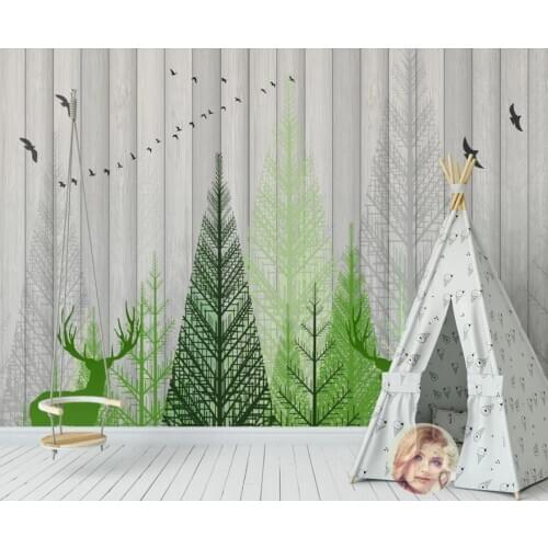 Nordic Tree Deer Wallpaper Mural 3D Photo Wall Paper Wall Decor Painting for Living Room Wood Background Contact Paper Custom