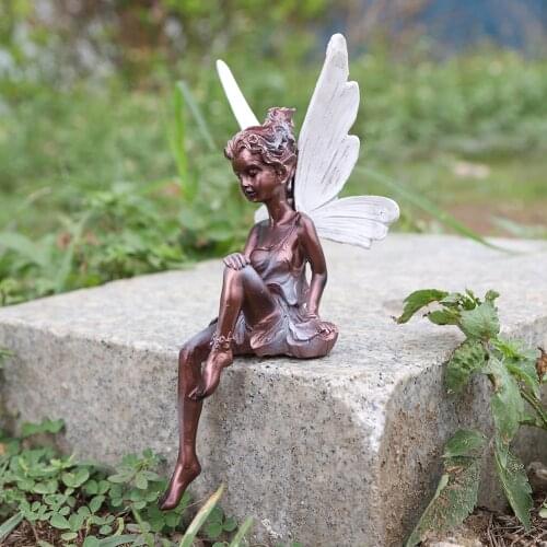 Flower Fairy Angel Sculpture Garden Ornaments Miniatures Tudor Turek Sitting Statue Resin Landscaping Figurines Home Crafts