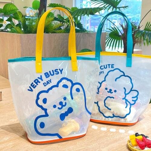 Cute Student Tuition Bag Transparent Jelly Packet Summer Pvc Water Proof Sandy Beach Swimming Little Bear Tote