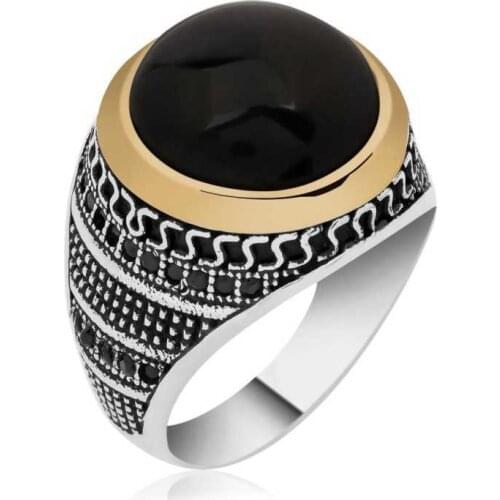 Tevuli 925 Sterling Silver Spin Amber Stone Men 'S Ring