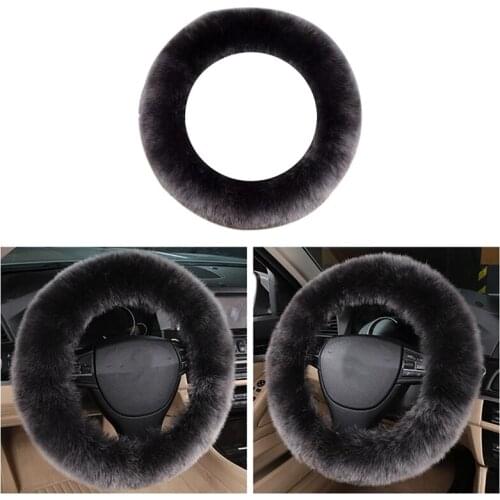 Universal Soft Warm Long Wool Fuzzy Steering Wheel Cover Woolen Handbrake Car Accessory Sheep Fur Plush Protector Cover