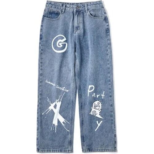 Japan Cartoon Jeans Women Hip Hop Cargo Pants Fashion Retro Baggy Harajuku Jeans Gothic High Street Couple Boys Pants Female