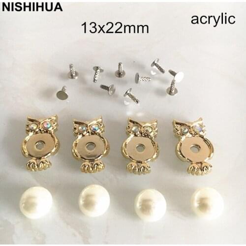 20 Owl Rivet 13x22mm Gold Acrylic Owl White Pearl Combine Rivet Studs,Screw in Plastic Decor Rivet For Shoes,Boots,Bags Repair